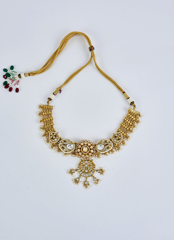 Gold Plated Kundan And Polki Short Necklace Set