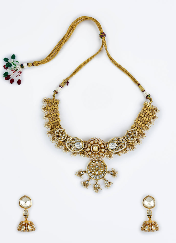 Gold Plated Kundan And Polki Short Necklace Set