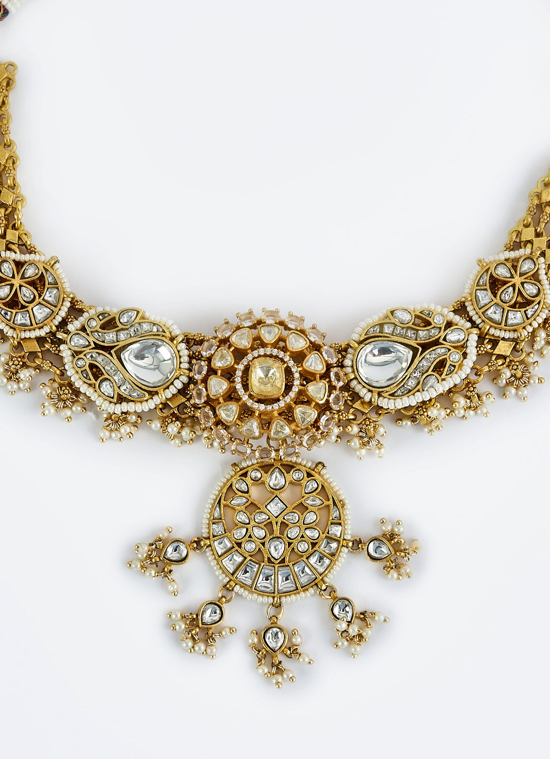 Gold Plated Kundan And Polki Short Necklace Set