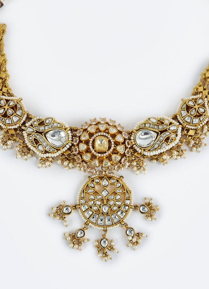 Gold Plated Kundan And Polki Short Necklace Set
