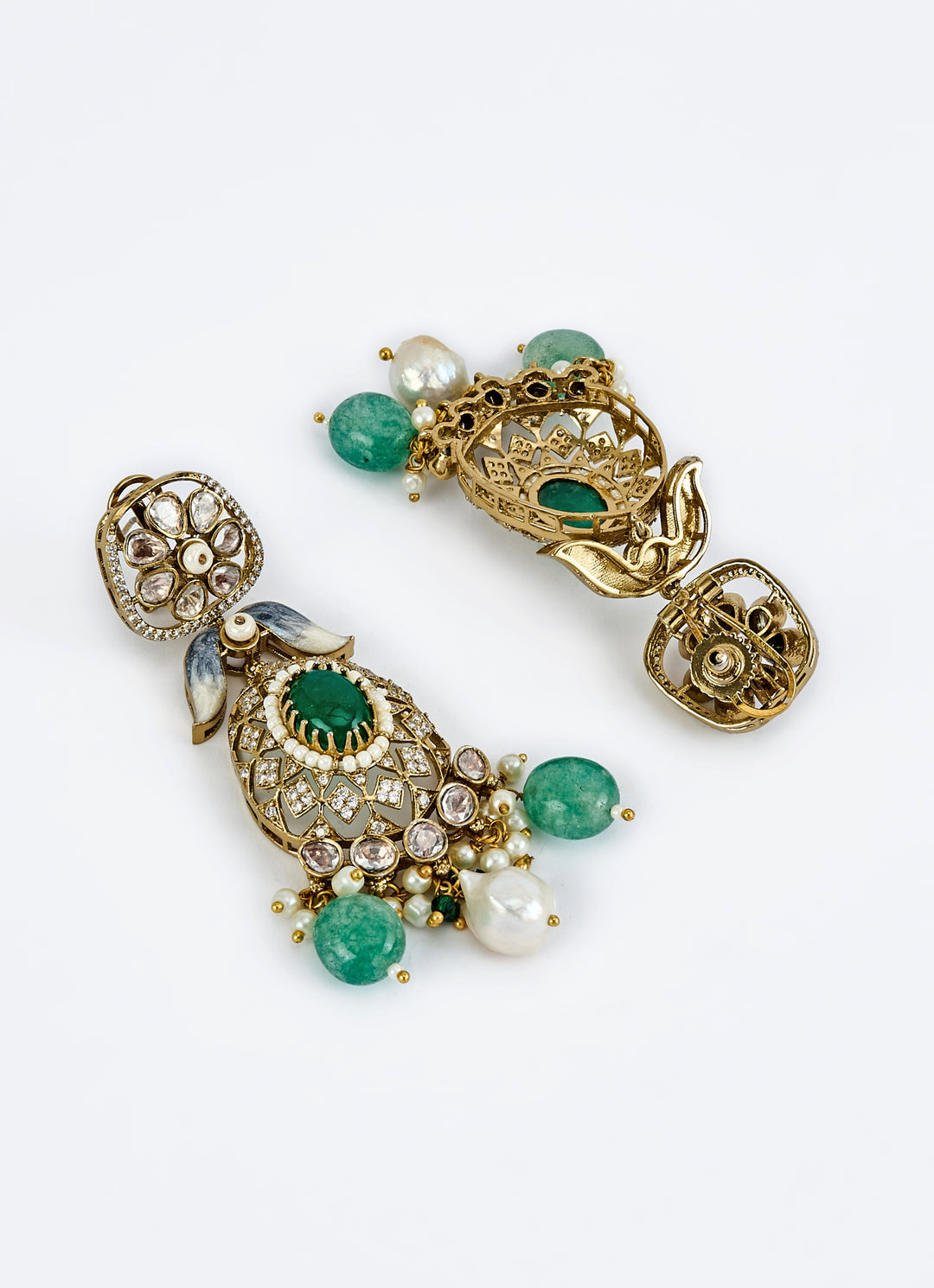 Gold Plated Bridal Green Kundan And Polki Necklace Set