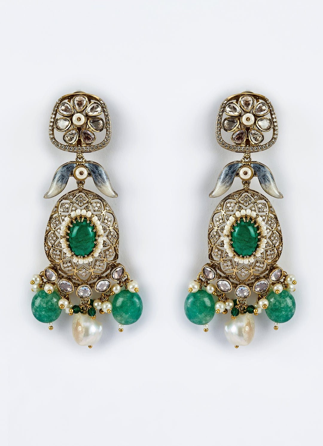 Gold Plated Bridal Green Kundan And Polki Necklace Set