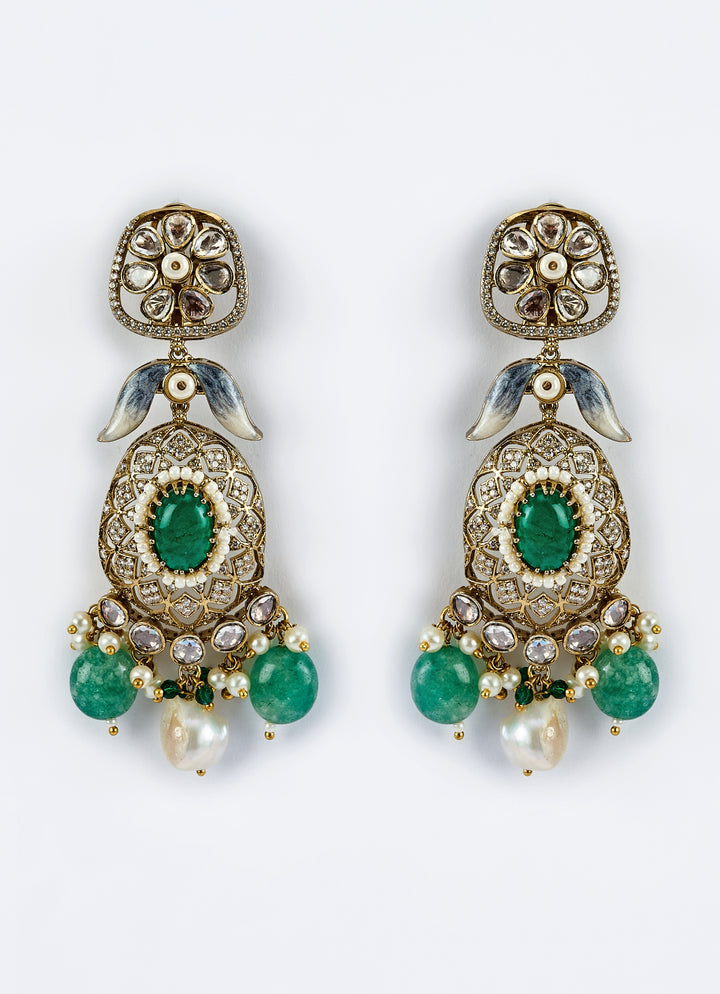Gold Plated Bridal Green Kundan And Polki Necklace Set