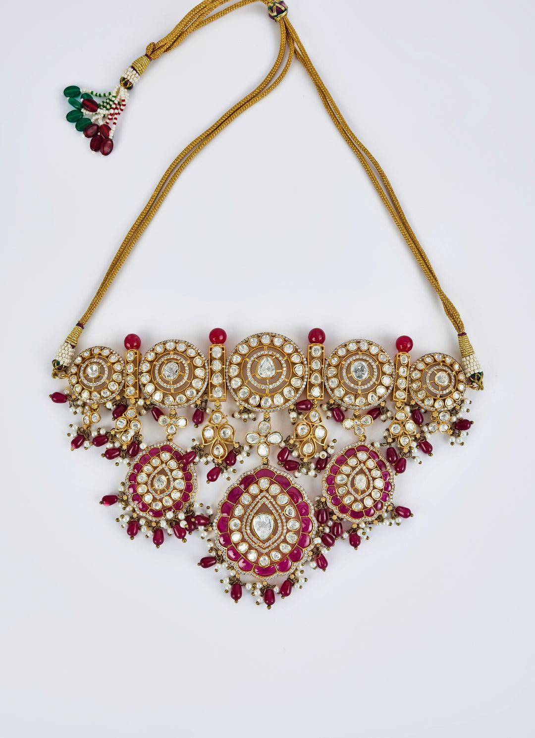 Gold Plated Bridal Kundan And Polki Choker Necklace Set With Maang Tikka