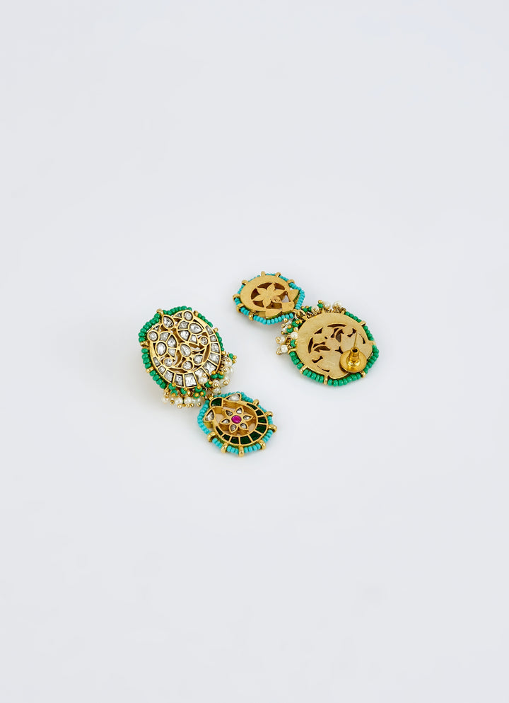Gold Plated Green And Kundan Stone Necklace Set