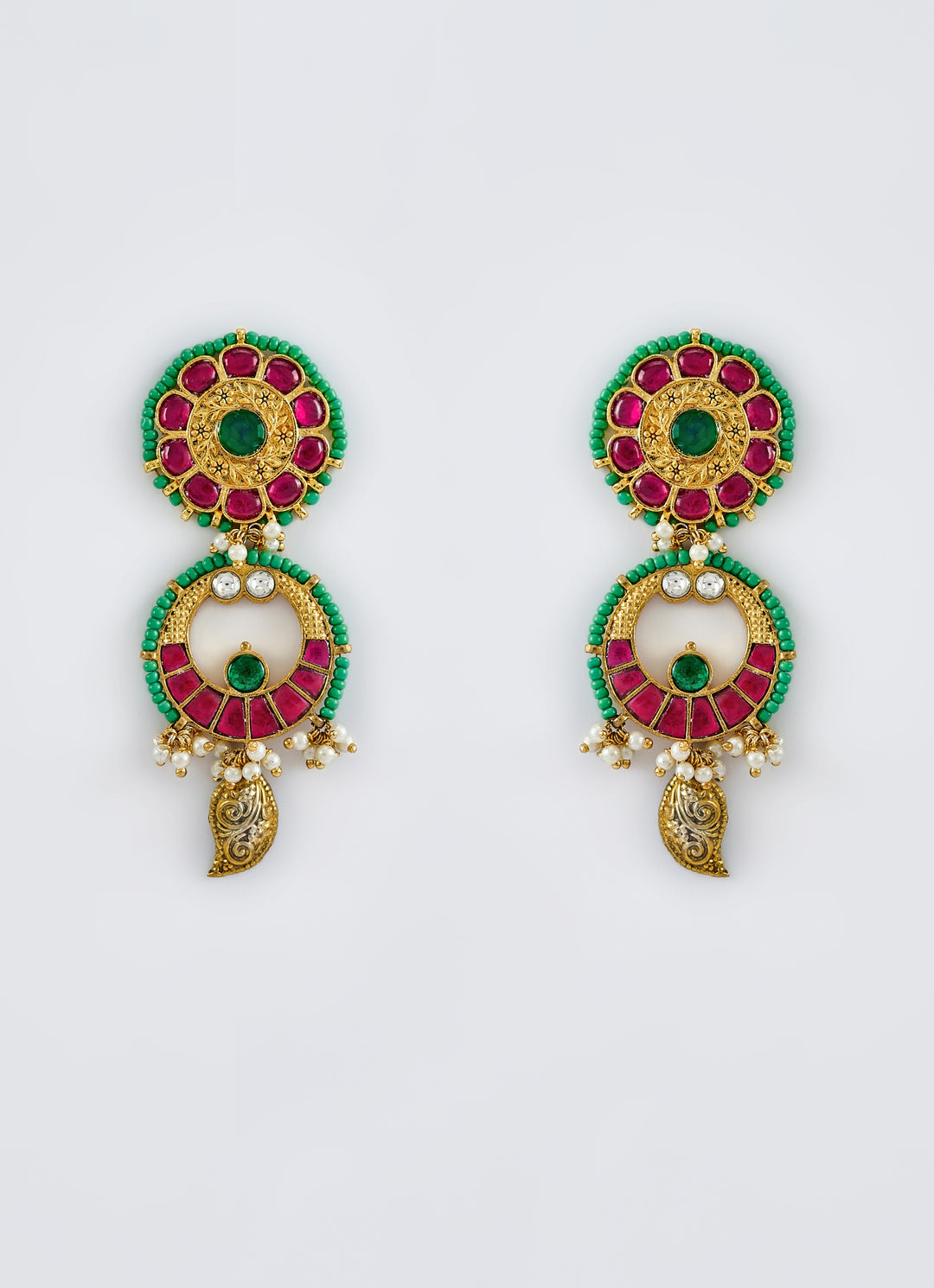 Antique Multi Stone And Kundan Long Pendant Necklace Set