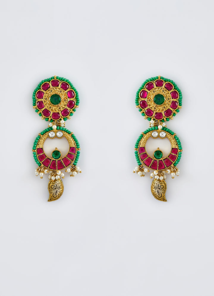Antique Multi Stone And Kundan Long Pendant Necklace Set