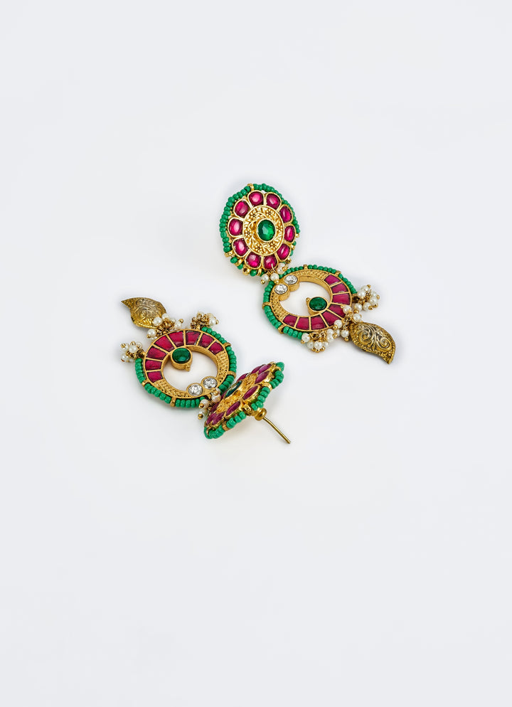 Antique Multi Stone And Kundan Long Pendant Necklace Set