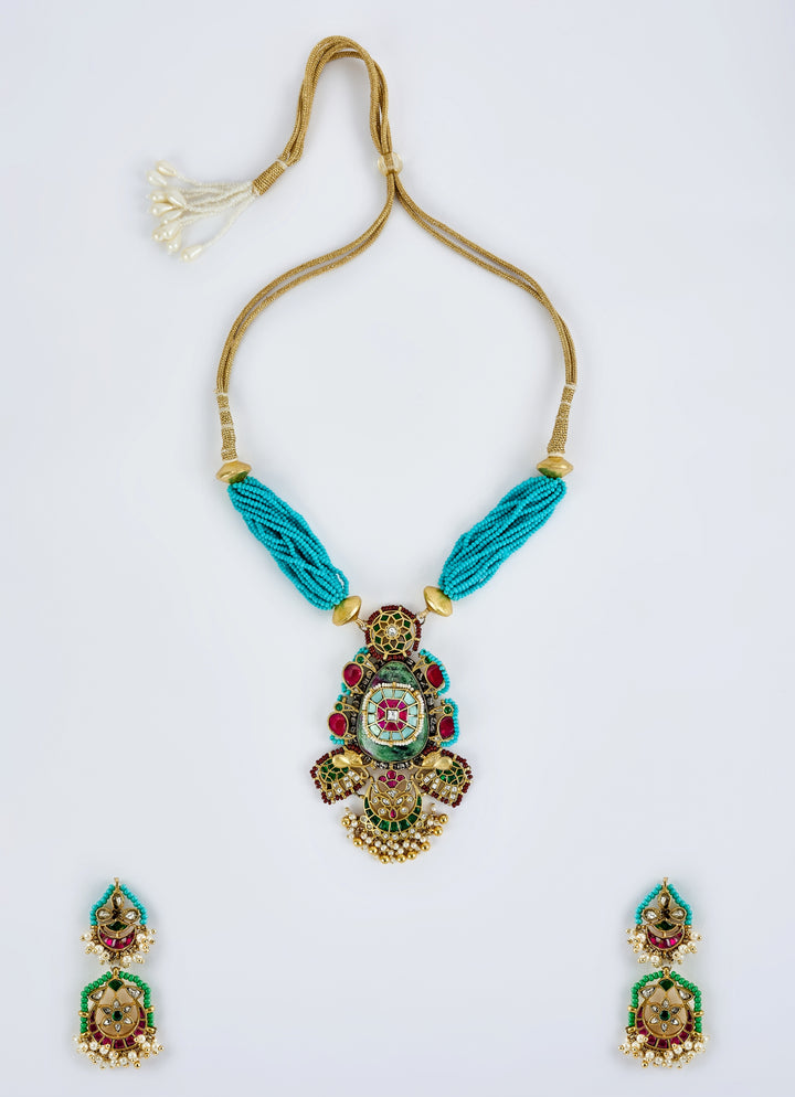Gold Plated Turquoise Beaded Necklace Set