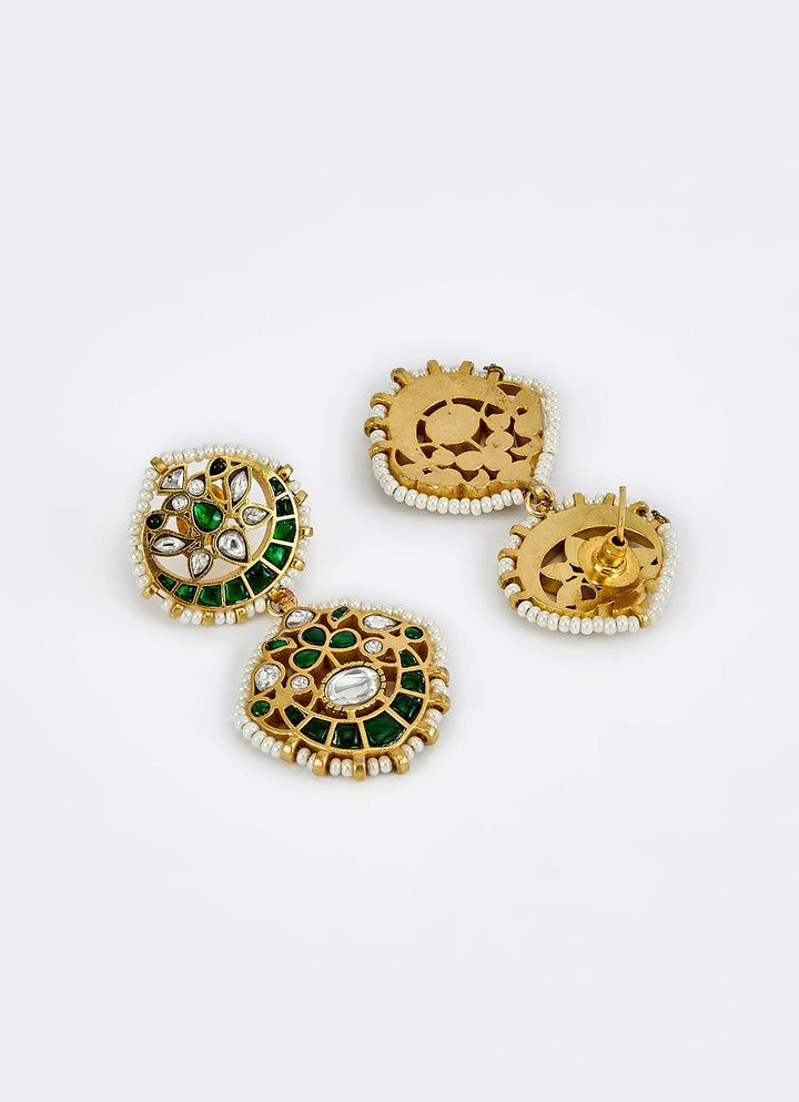 Gold Plated Green Kundan And Polki Short Necklace Set