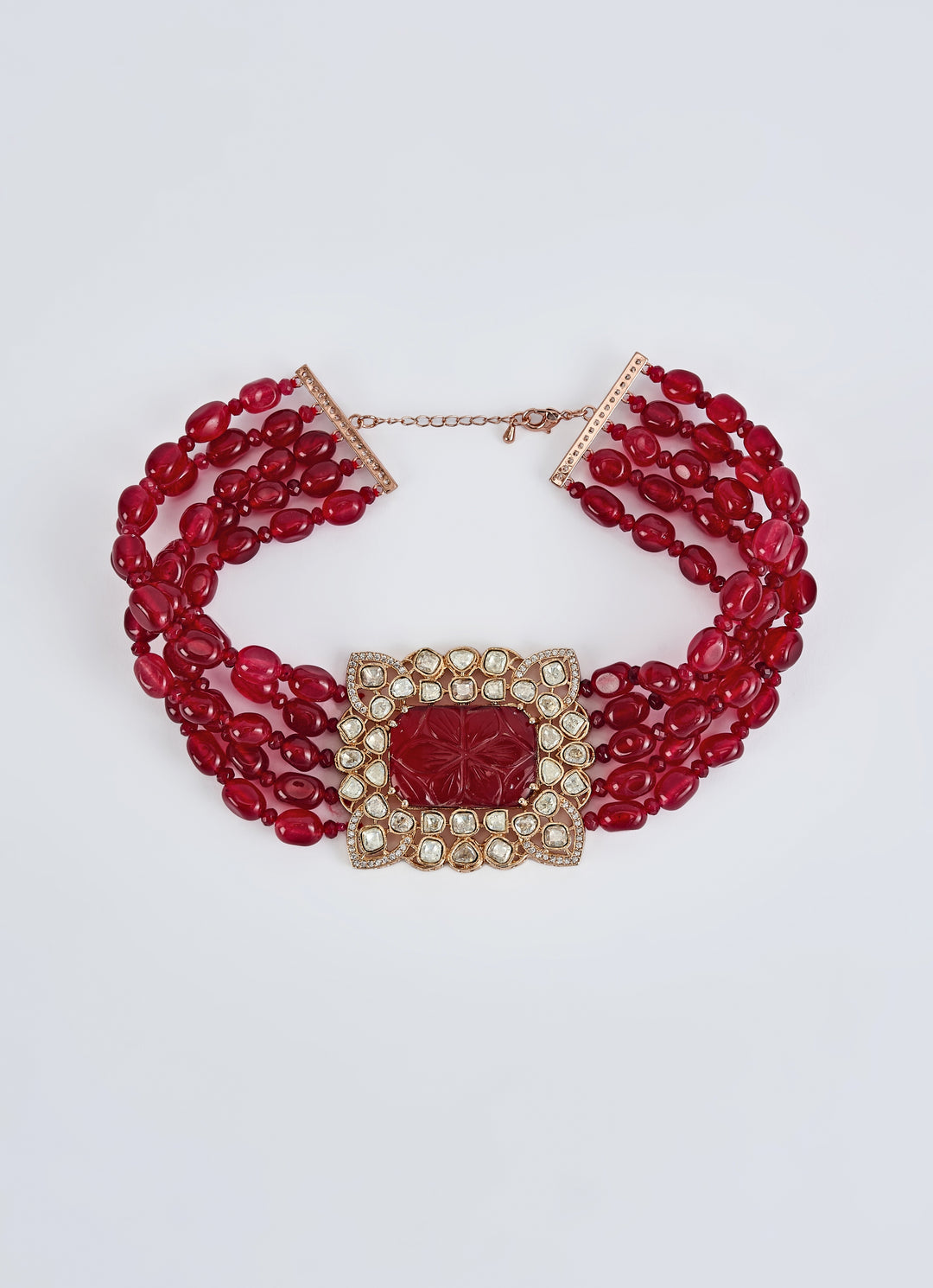 Multi Strand Red And Crystal Necklace