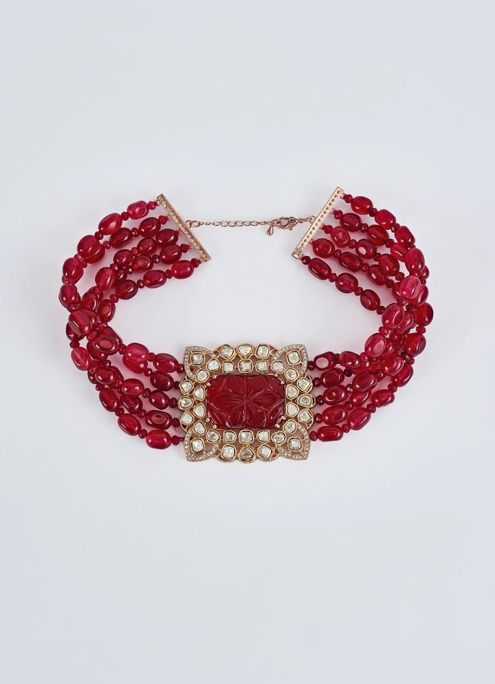 Multi Strand Red And Crystal Necklace