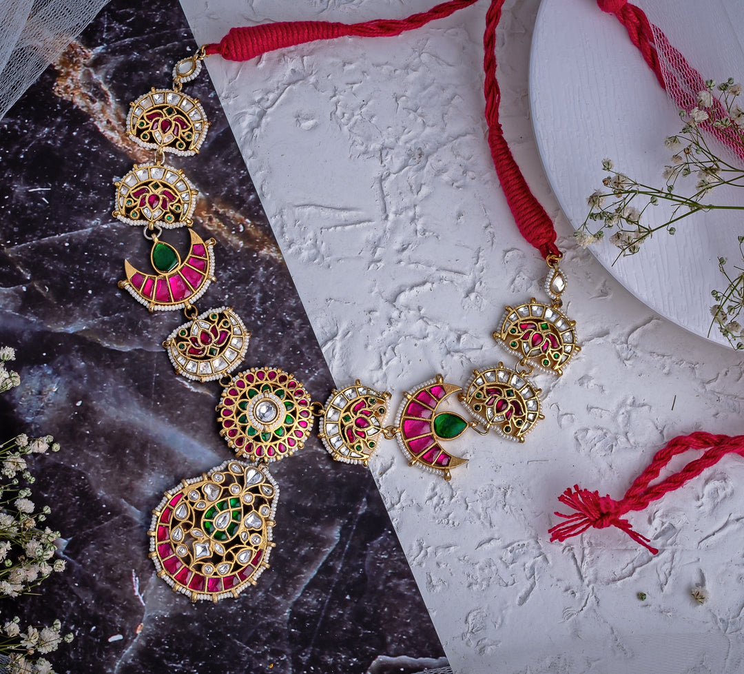 Gold Plated Multi Kundan And Polki Short Necklace