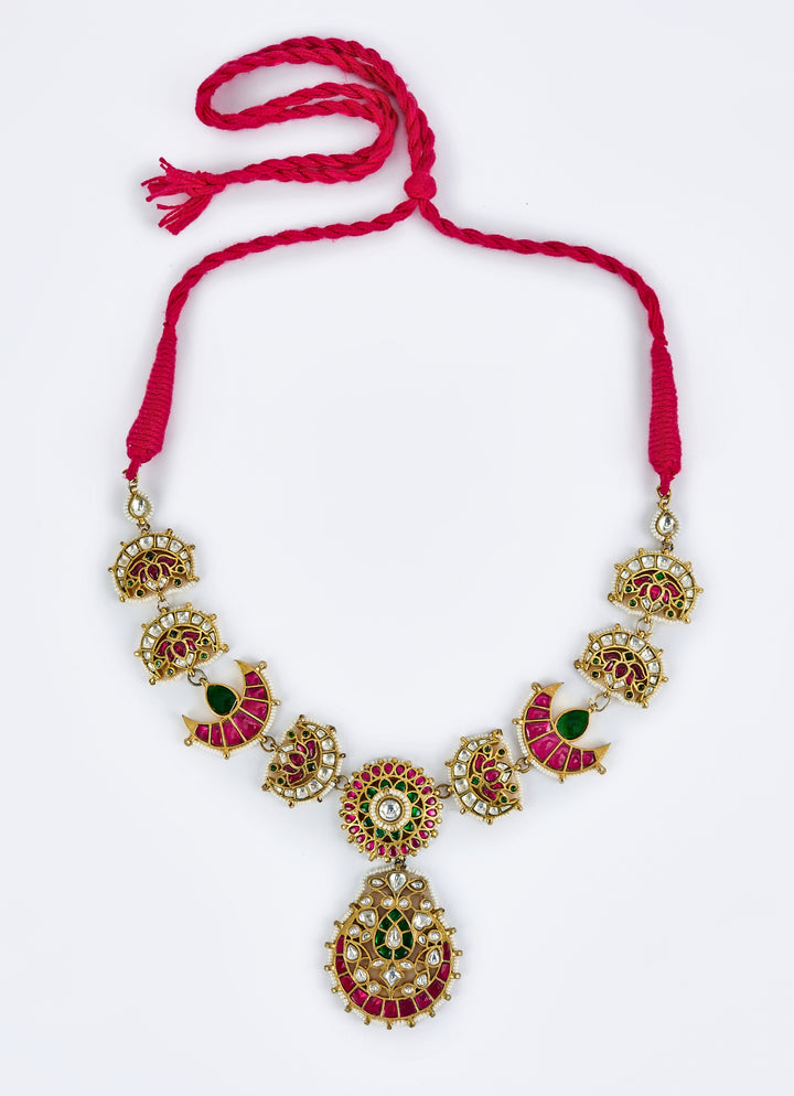 Gold Plated Multi Kundan And Polki Short Necklace
