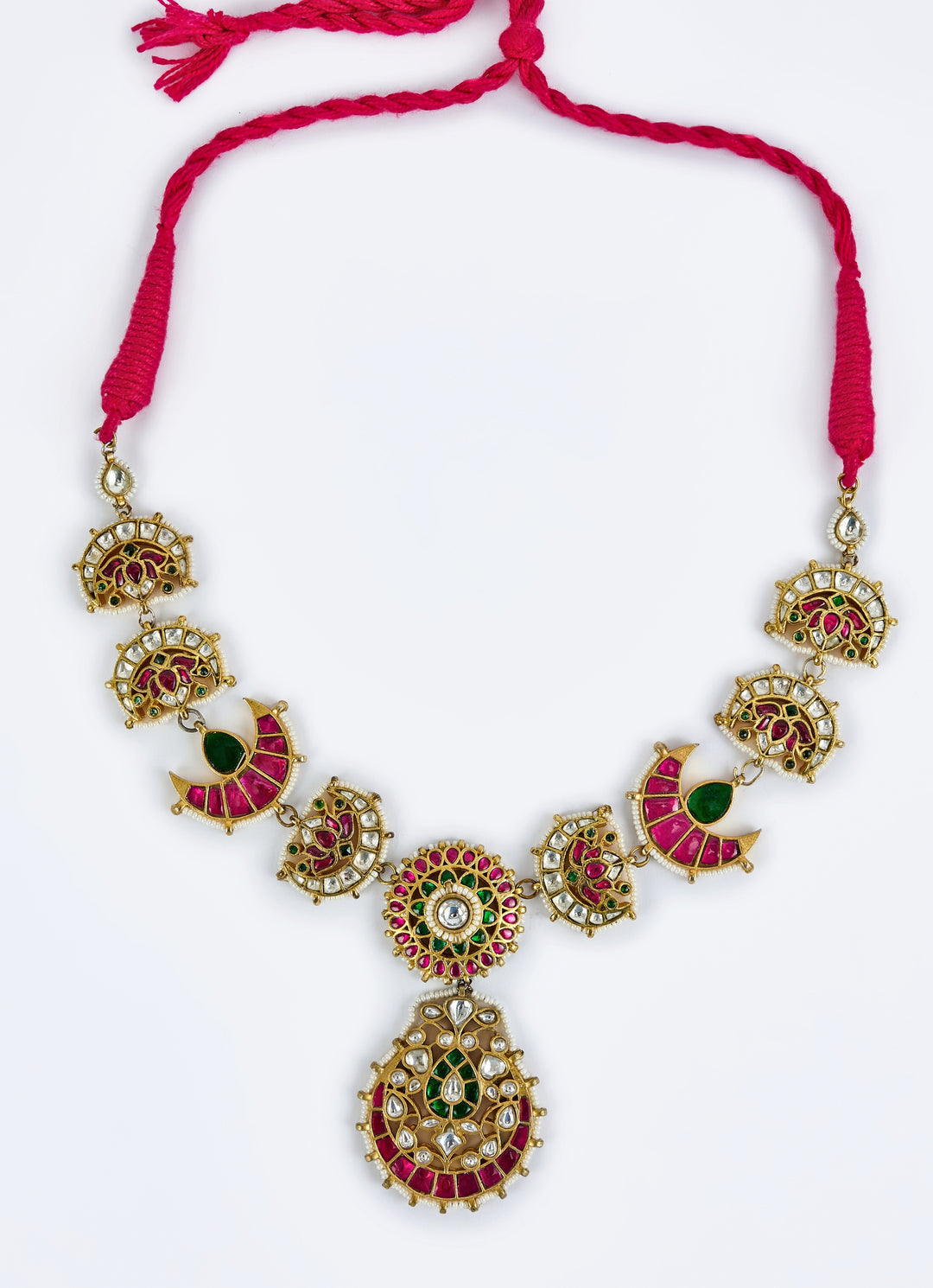 Gold Plated Multi Kundan And Polki Short Necklace
