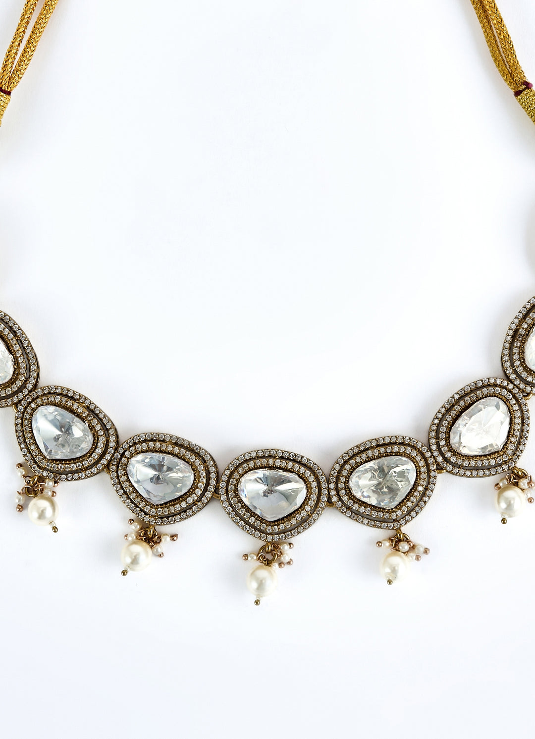 Gold Plated White Kundan And Polki Short Necklace Set