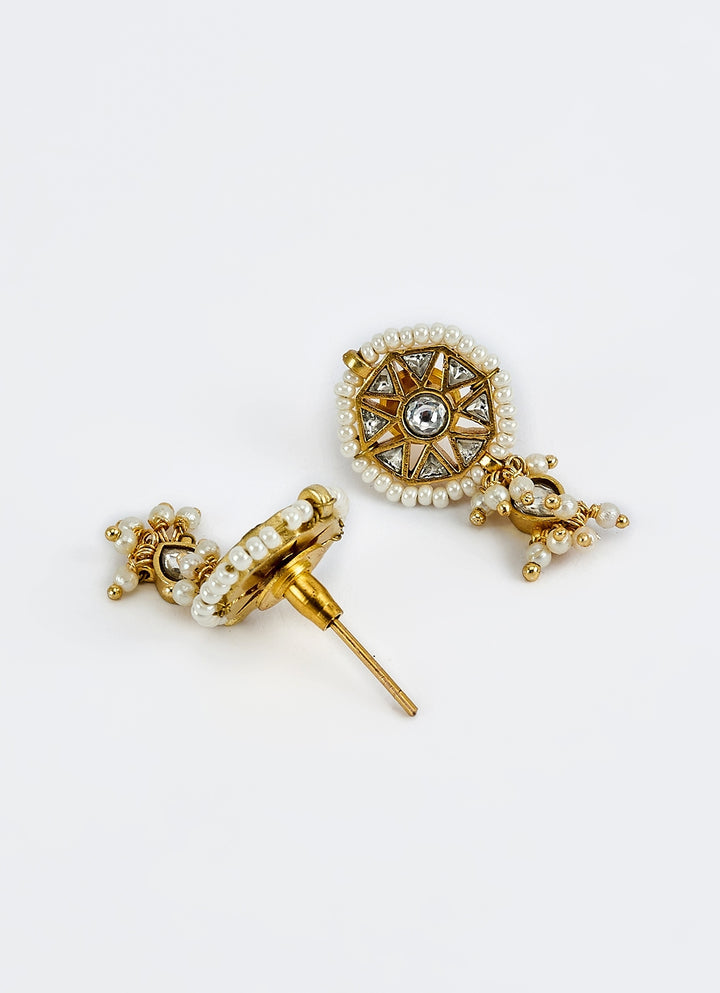 Gold Plated White Kundan And Polki Short Necklace Set