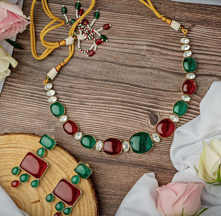 Green And Red Contemporary Choker Necklace Set