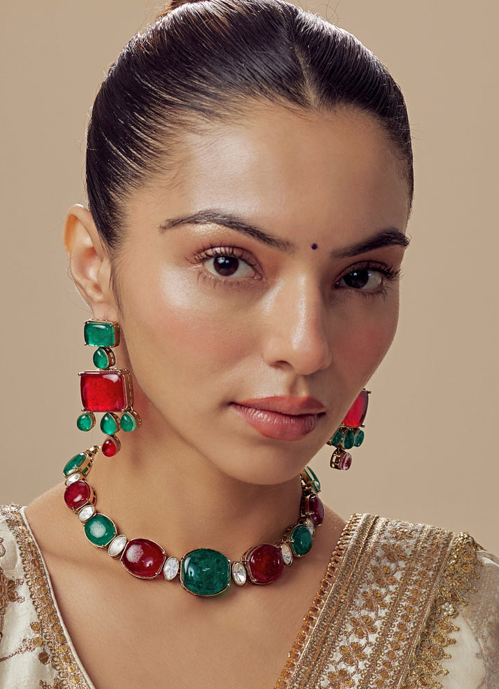 Green And Red Contemporary Choker Necklace Set