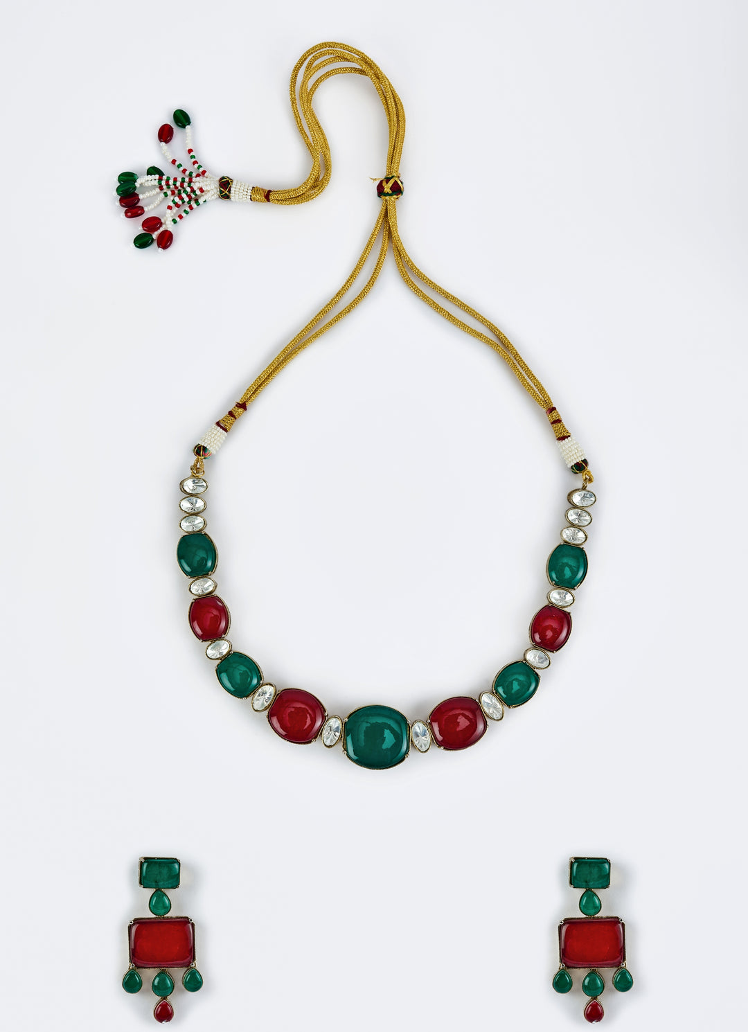 Green And Red Contemporary Choker Necklace Set