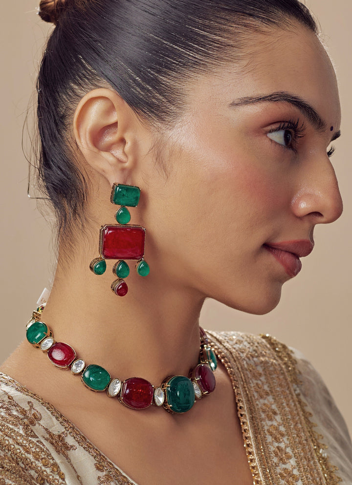 Green And Red Contemporary Choker Necklace Set