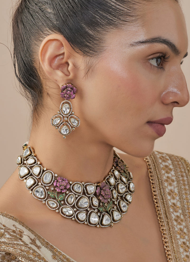 Kundan And  Pink Stone Necklace Set