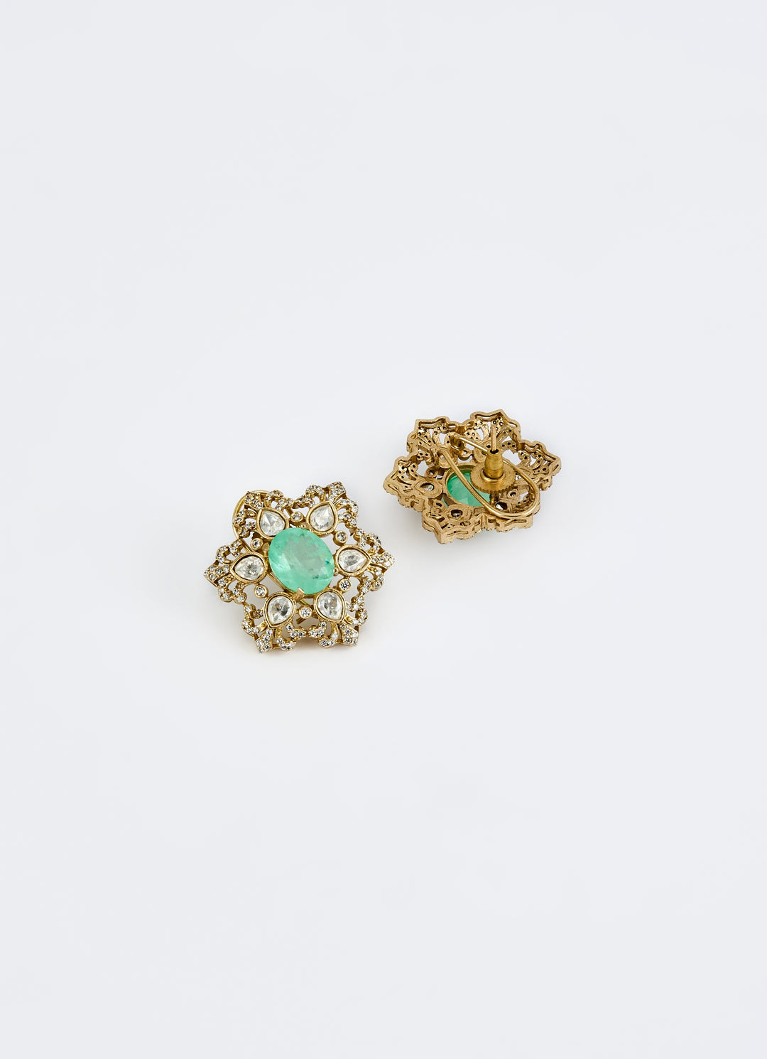 Gold Plated Pink And Green Stones Necklace Set
