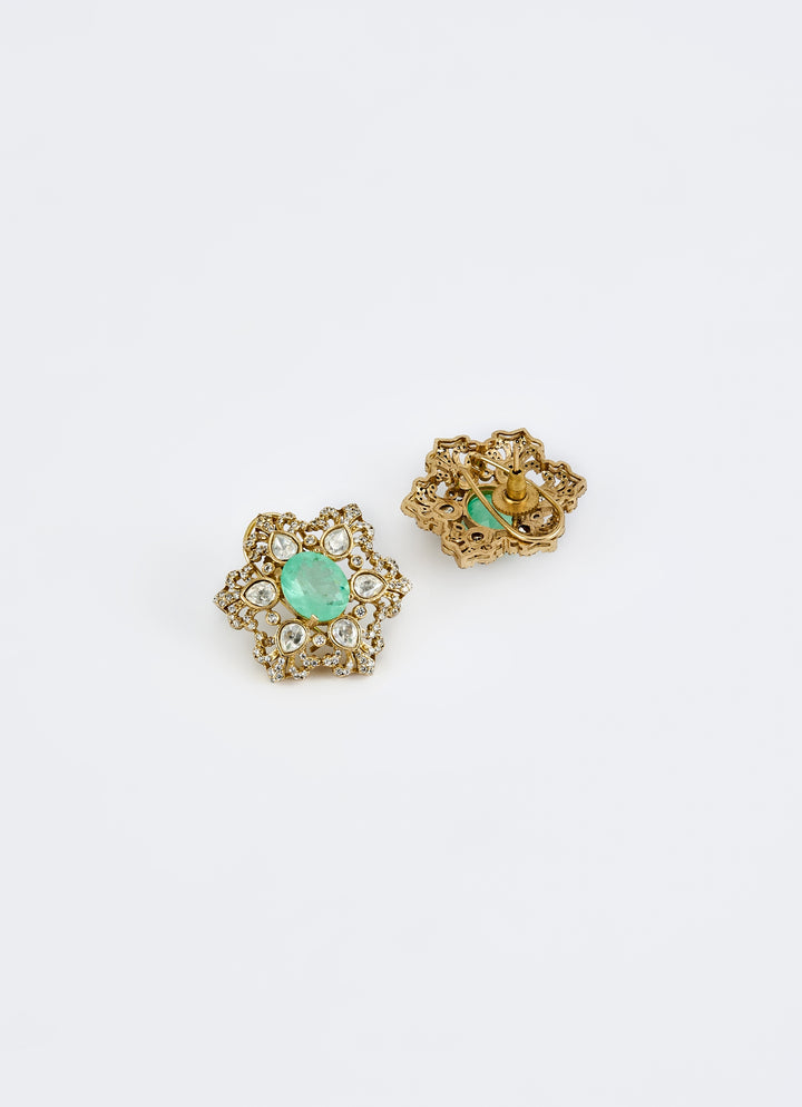 Gold Plated Pink And Green Stones Necklace Set