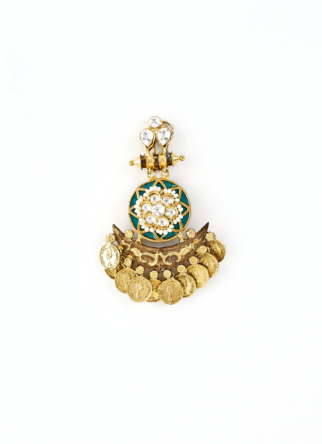 Gold Plated Green Kundan And Coin Choker Necklace Set