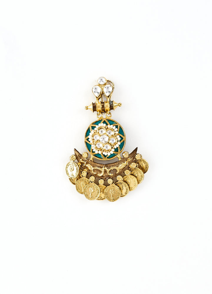 Gold Plated Green Kundan And Coin Choker Necklace Set