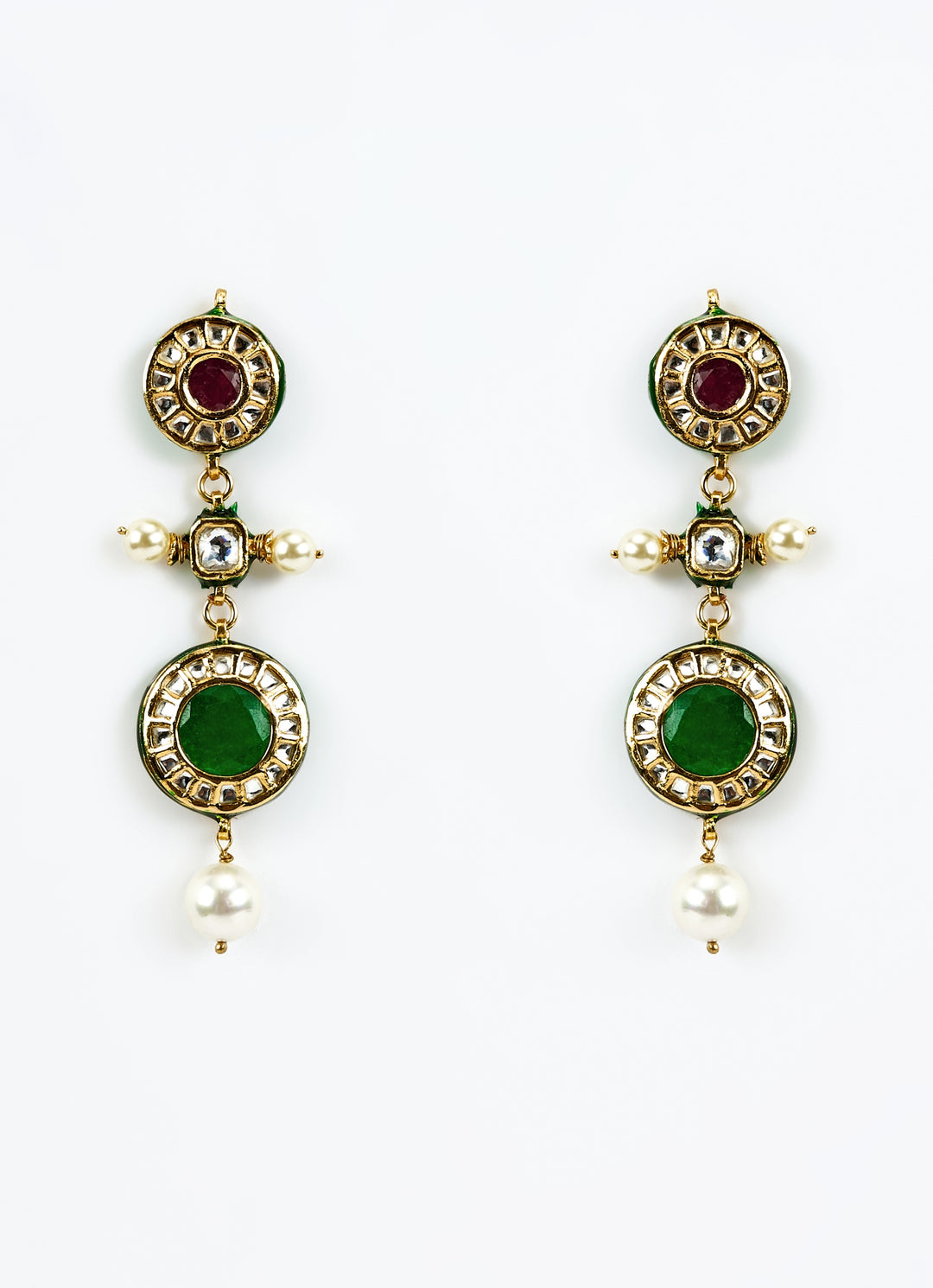 Gold Plated Multi Kundan Short Necklace Set With Pearl Drop