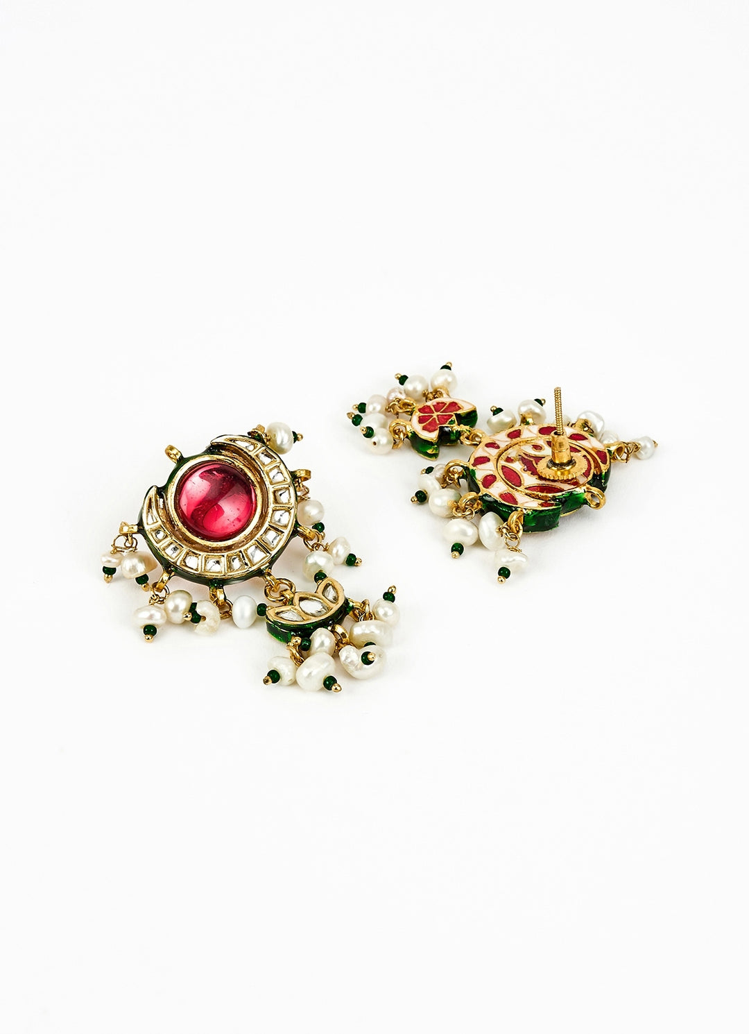 Gold Plated Green And Red Beaded Choker Necklace Set