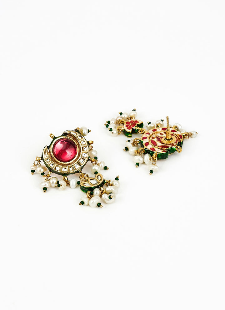 Gold Plated Green And Red Beaded Choker Necklace Set