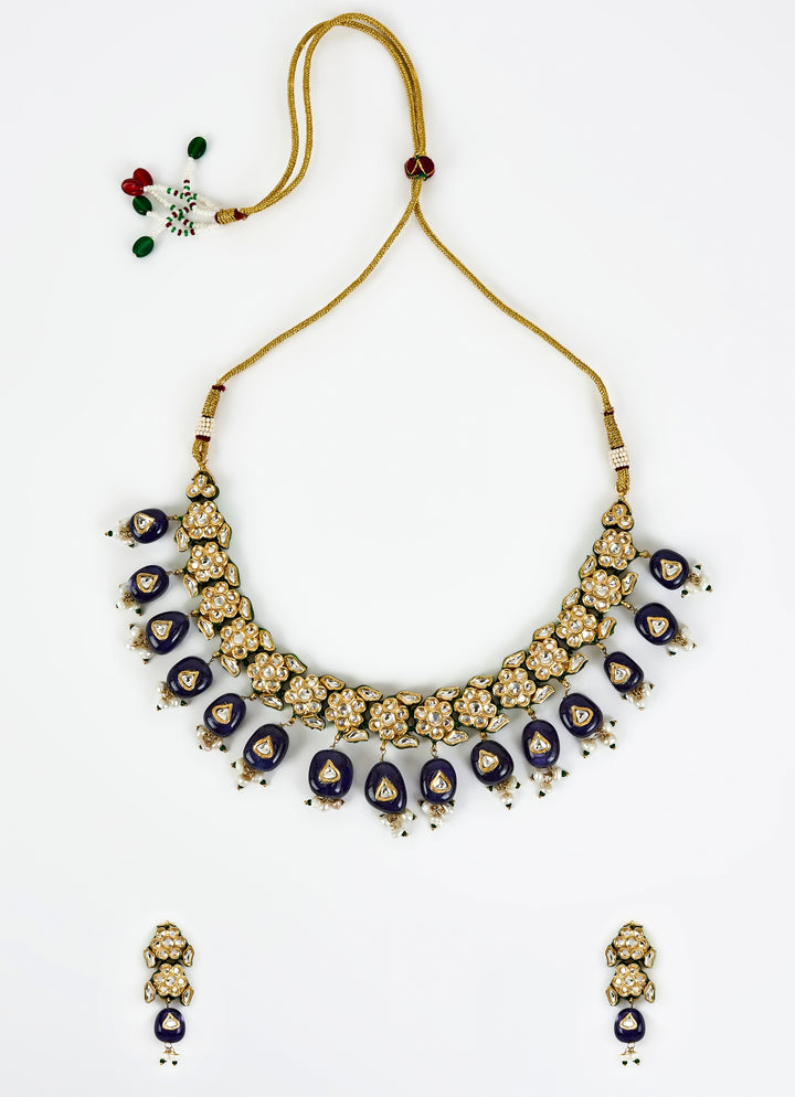 Gold Plated Blue Kundan Choker Necklace Set