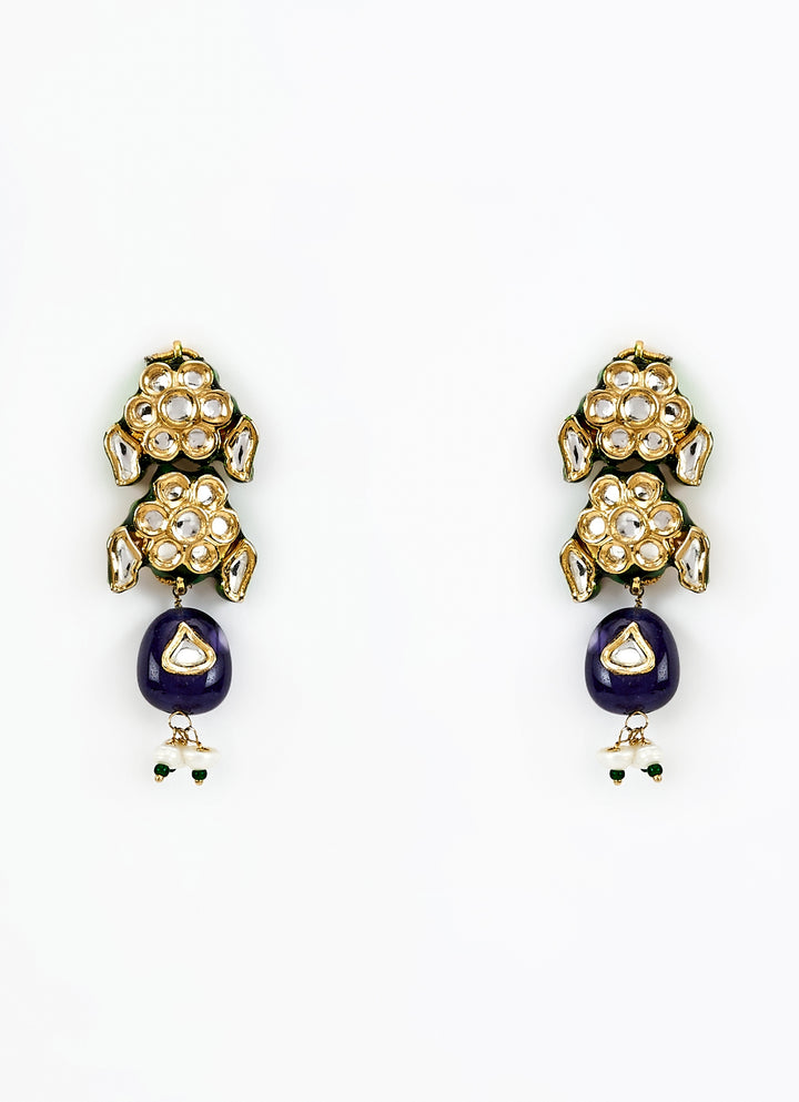 Gold Plated Blue Kundan Choker Necklace Set