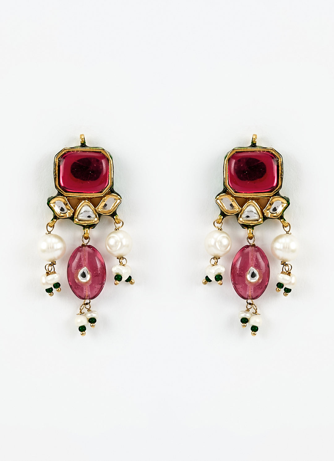 Gold Plated Red Kundan And Polki Necklace Set