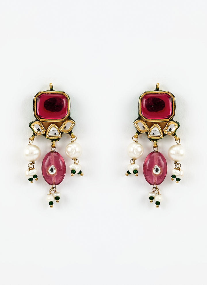 Gold Plated Red Kundan And Polki Necklace Set