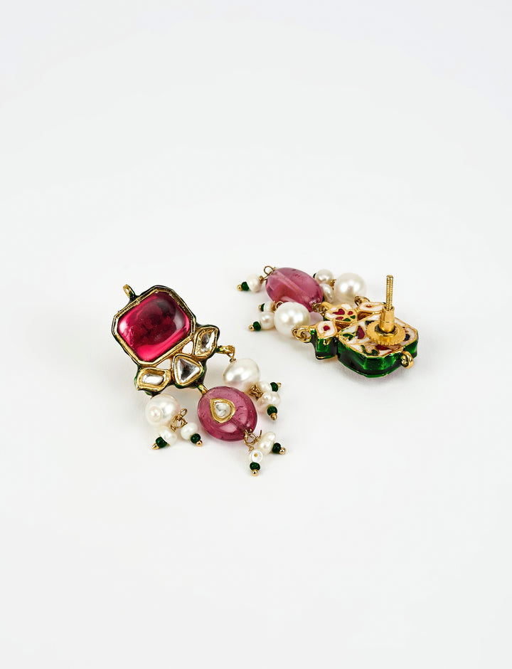 Gold Plated Red Kundan And Polki Necklace Set