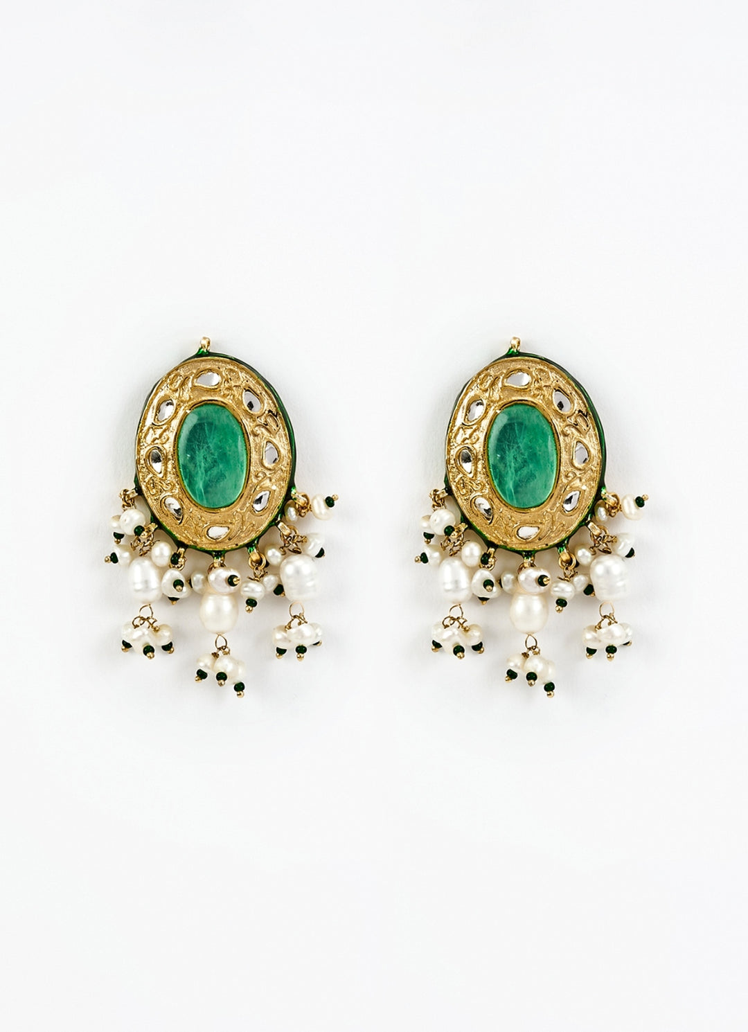 Gold Plated Green Kundan And Polki Choker Necklace Set