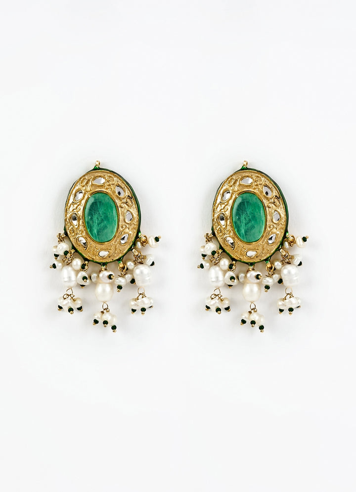 Gold Plated Green Kundan And Polki Choker Necklace Set