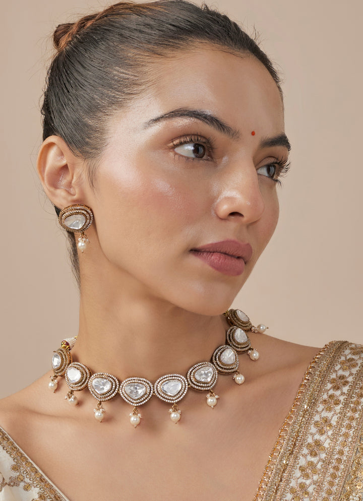 Gold Plated Kundan And Pearl Necklace Set