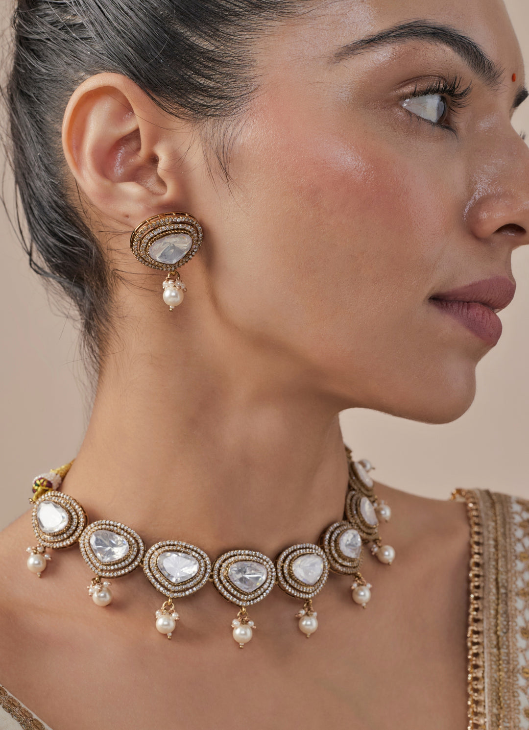 Gold Plated Kundan And Pearl Necklace Set