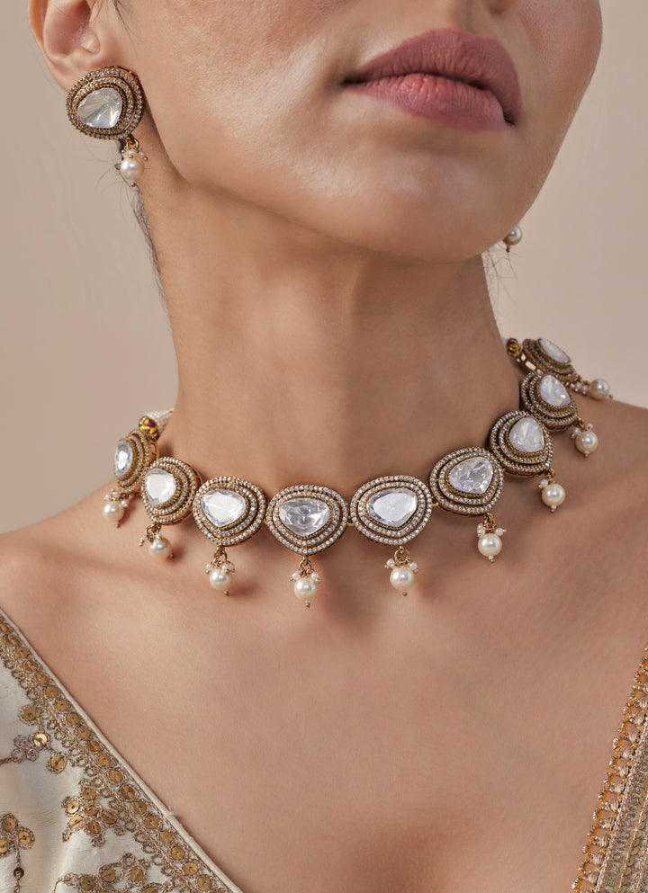 Gold Plated Kundan And Pearl Necklace Set