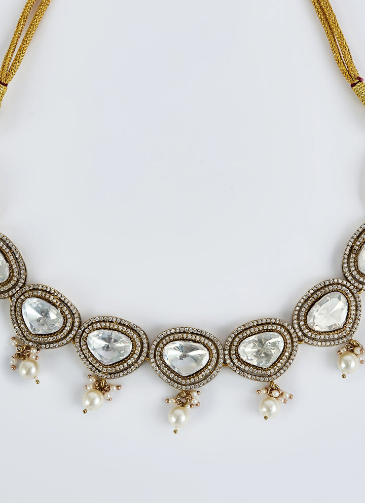 Gold Plated Kundan And Pearl Necklace Set