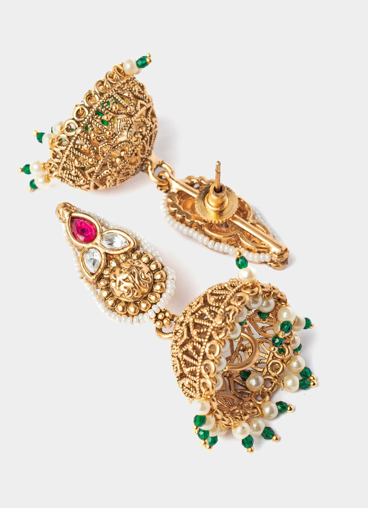 Gold Plated Pink And Green Stone Choker Necklace Set