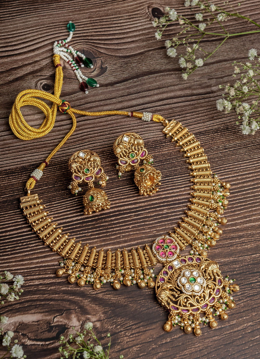 Gold Plated Short Necklace Set With Jhumkas