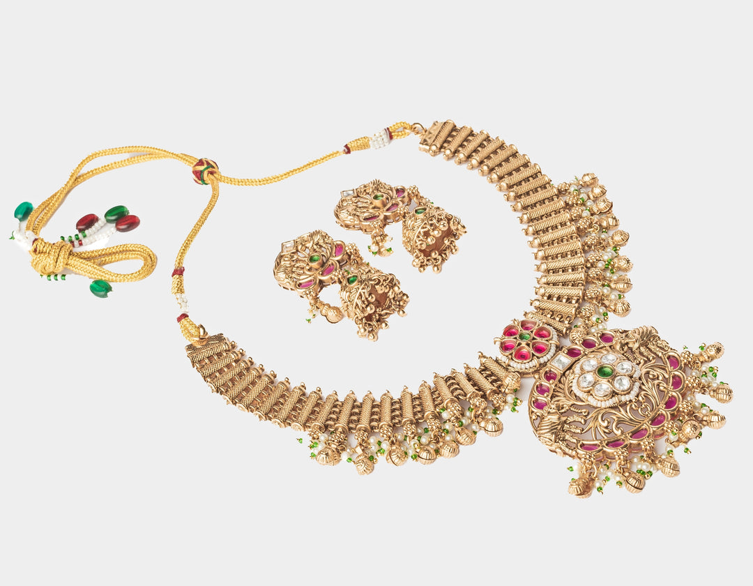 Gold Plated Short Necklace Set With Jhumkas