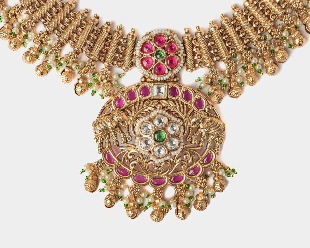 Gold Plated Short Necklace Set With Jhumkas