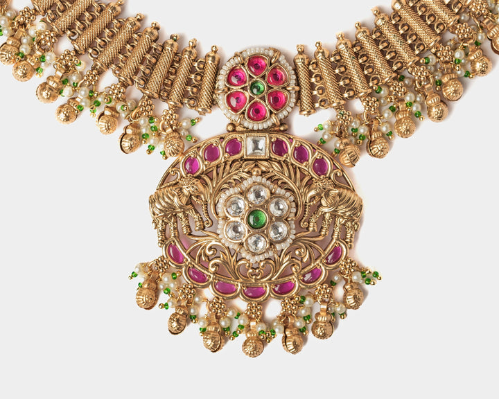 Gold Plated Short Necklace Set With Jhumkas