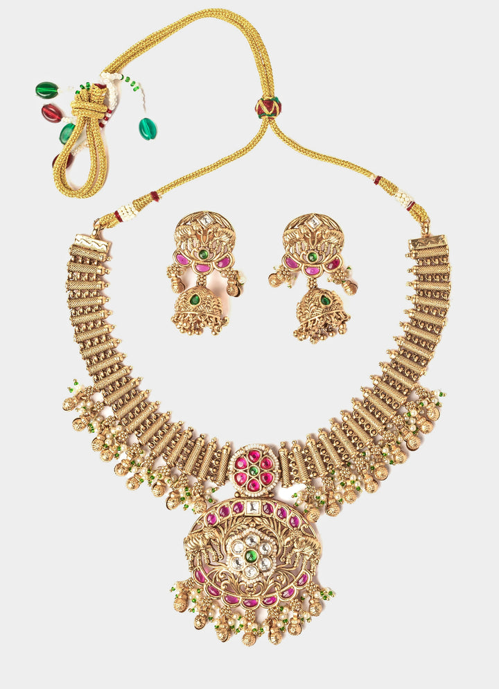 Gold Plated Short Necklace Set With Jhumkas
